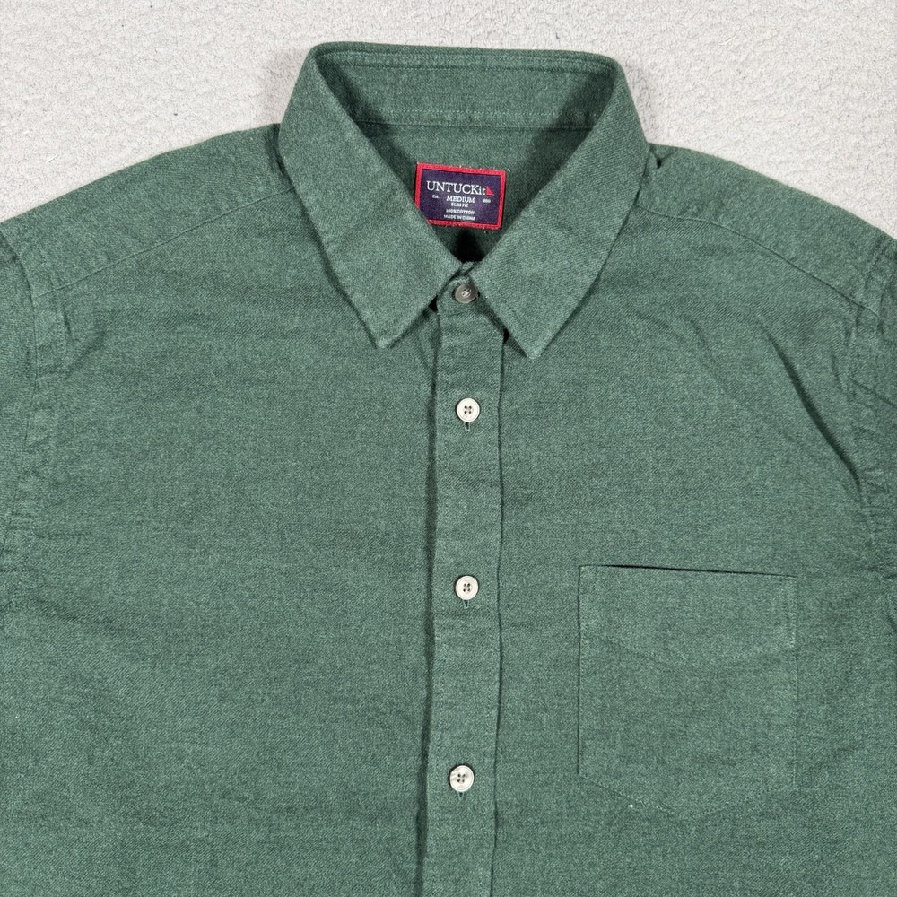 UNTUCKit Shirt Mens Medium Green Slim Fit Lightweight Flannel Button Up Cotton